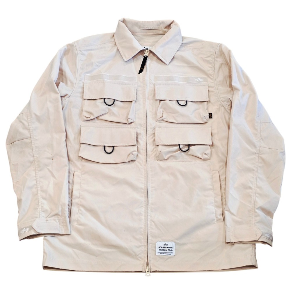 Alpha Industries Mens Utility Cargo Jacket Cream Military Tactical Techwear M